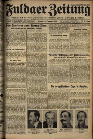 Erste Ausgabe vom Freitag, den 31. Januar 1930.