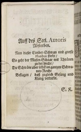 Auff des Seel. Autoris Absterben.