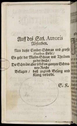 Auff des Seel. Autoris Absterben.
