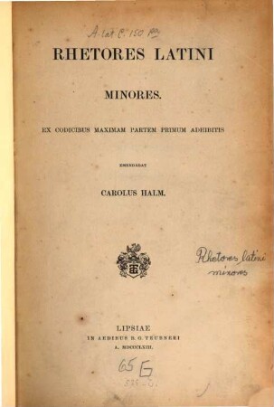 Rhetores Latini minores : ex codicibus maximam partem primum adhibitis
