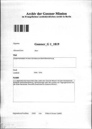 Zusammenarbeit mit dem Konsistorium Berlin/Brandenburg