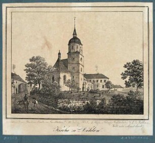 Die alte Kirche in Döhlen (Freital), aus dem "Dresdner Stadt- und Landboten", IV. Jahrgang 1835., 1. Heft, Seite 1, mit nebenstehendem Text