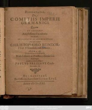Dissertatio, De Comitiis Imperii Germanici