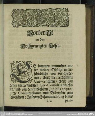 Vorbericht an den Hochgeneigten Leser