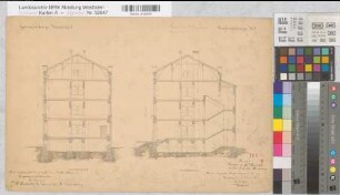 Burgsteinfurt (Steinfurt) Gymnasium Blatt 5 Schnitte 1861 100 Fuß = 26,2 cm 32 x 48 kol. Zeichnung Staatshochbauamt Münster