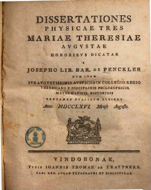 Dissertationes physicae tres