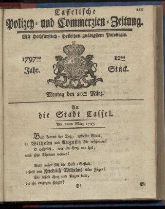 12tes Stueck, Montag den 20ten Maerz 1797