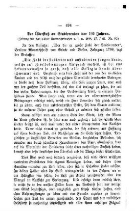 Der Überfluß an Studierenden vor 100 Jahren