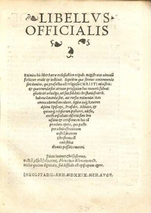 Libellvs Officialis : [Tredecim Conditionibus refertus & per quendam Episcopum subdito praelato in sui confirmatione oblatus]