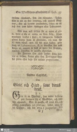 Andra Capitlet. Om Glete, och Härd, samt deras bruk