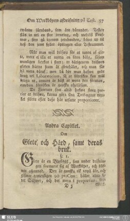Andra Capitlet. Om Glete, och Härd, samt deras bruk