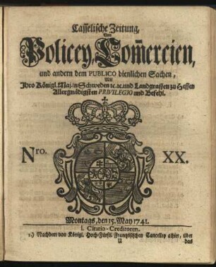 Nro. XX, Montags, den 15. May 1741