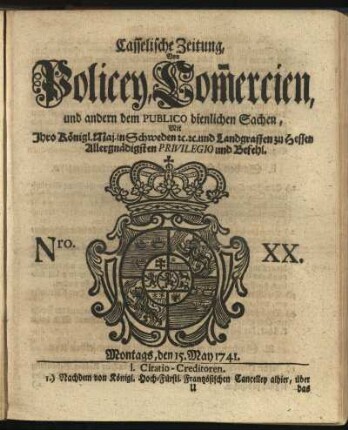 Nro. XX, Montags, den 15. May 1741