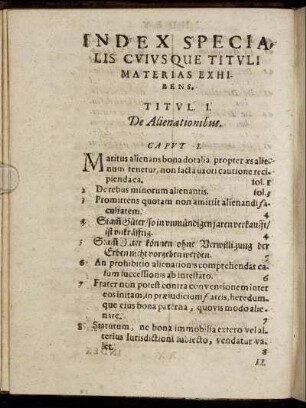 Index Specialis Cuiusque Tituli Materias Exhibens.