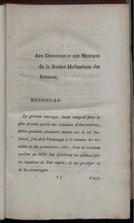 Aux Directeurs et aux Membres de la Société Hollandaise des Sciences.
