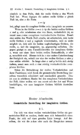 Erster Abschnitt. Geometrische Darstellung der imaginären Grössen.