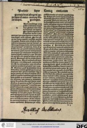 Prefatio beati Gregorii pape super cantica canticorum feliciter incipit.