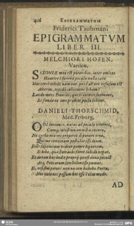 Friderici Taubmani Epigrammatum Liber III