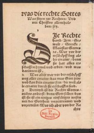 Was die rechte Gottes Was sitzen zur Rechten/ Und wie Christus allenthalben/ sey.