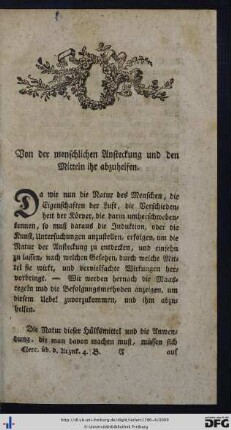 Von der menschlichen Ansteckung und den Mitteln ihr abzuhelfen.