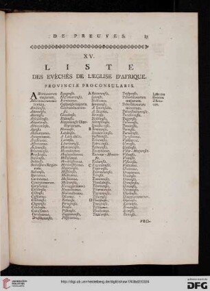 XV: Liste des evêchés de l’eglise d’Afrique