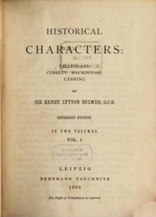 Historical characters: Talleyrand, Cobbett, Mackintosh, Canning. 1