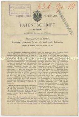 Patentschrift eines elastischen Scherbaumes für ein- oder zweispännige Fuhrwerke, Patent-Nr. 41852