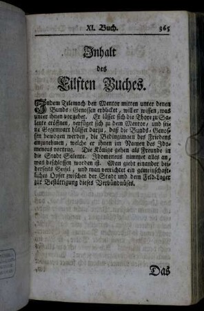 Inhalt des Eilften Buchs. - Das Eilfte Buch.
