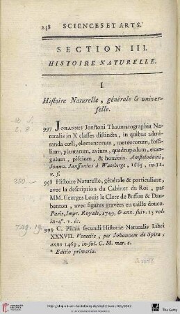 Section III.: Histoire naturelle