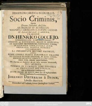Dissertatio Juridica Inauguralis, De Socio Criminis