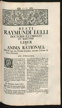 Beati Raymundi Lulli Doctoris Illuminati Et Martyris Liber De Anima Rationali