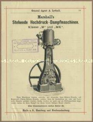 Dampfmaschinen von der Firma Marshall, Sons und Co in England