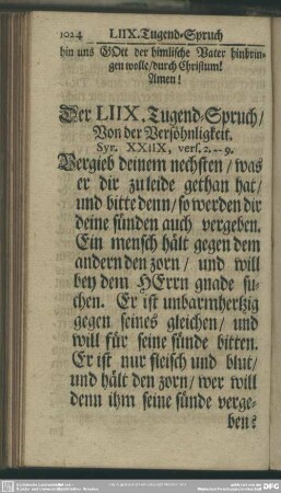 Der LIIX. Tugend-Spruch, Von der Versöhnligkeit