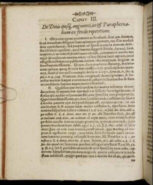 Caput III. De Dotis ejusq augmenti, ut & Paraphernalium ex feudo repetitione.