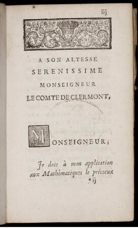 A son altesse Serenissime Monseigneur Lecomte de Clermont.