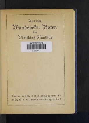 Aus dem Wandsbeker Boten des Matthias Claudius