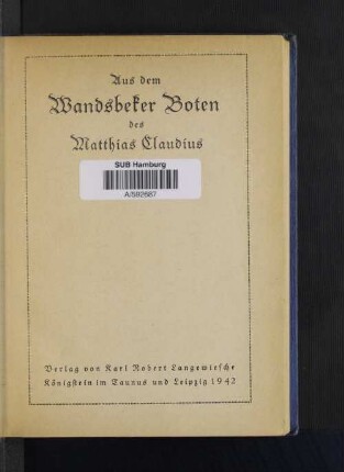 Aus dem Wandsbeker Boten des Matthias Claudius