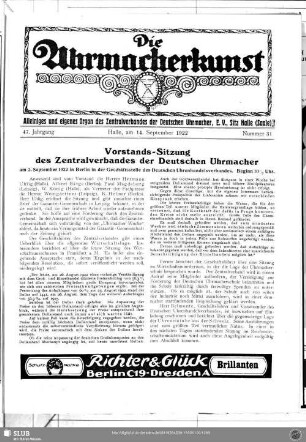 Vorstands-Sitzung des Zentralverbandes der Deutschen Uhrmacher