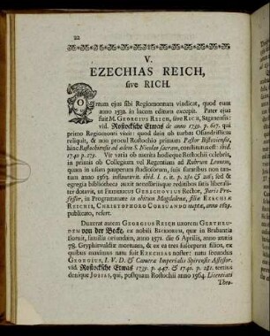 V. Ezechias Reich, sive Rich.