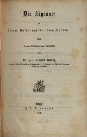 Die Zigeuner in ihrem Wesen und in ihrer Sprache