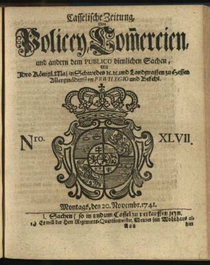 Nro. XLVII, Montags, den 20. Novembr. 1741