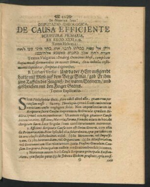 Disputatio Theologica De Causa Efficiente Scripturae Primaria