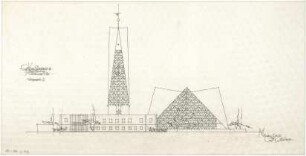Gsaenger, Gustav; München - Bogenhausen; Ev. Kirche, Parkstadt III. - Vorprojekt 2, Nordseite (Ansicht)