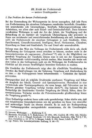 I. Das Problem der kurzen Freiheitsstrafe