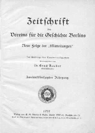 52.1935: Mitteilungen des Vereins für die Geschichte Berlins