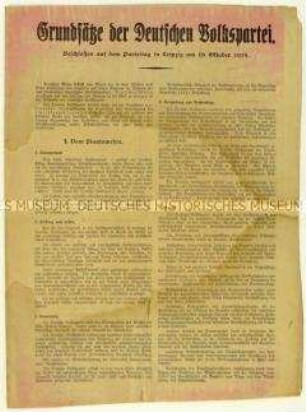 Flugschrift mit den Grundsätzen der Deutschen Volkspartei