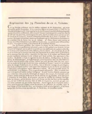 Explication des 39 Planches de ce 1e. Volume