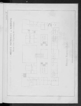 Neues Rathhaus in Hamburg - Skizze einer Gruppierung der Localitäten. Zweites Hauptgeschoss.