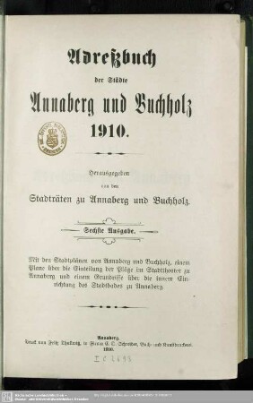 N.F.6.1910: Adressbuch der Städte Annaberg, Buchholz und des Obererzgebirges