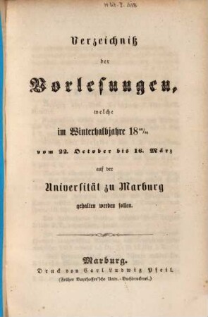 Verzeichnis der Vorlesungen. 1860/61. WH.
